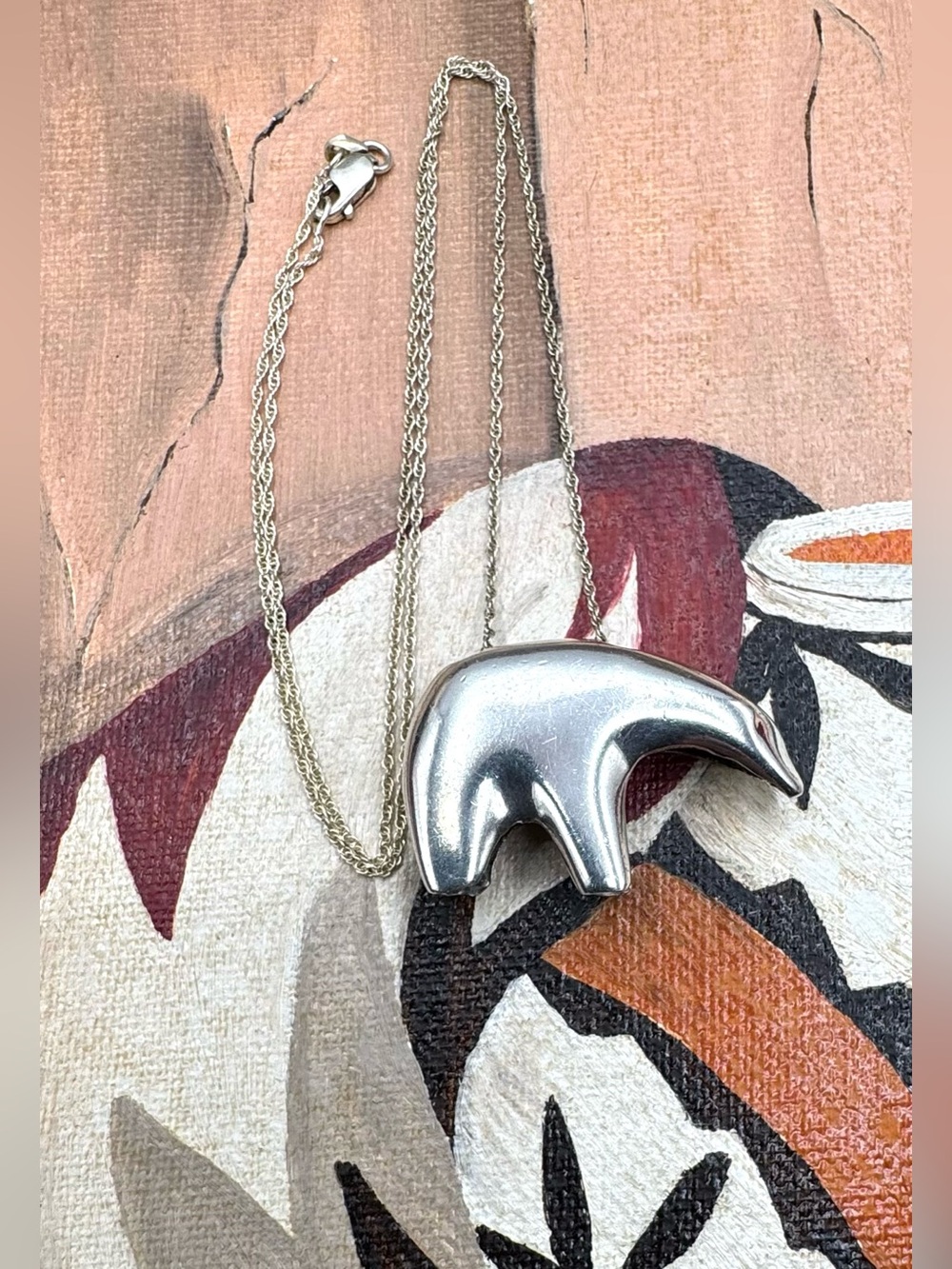 Southwestern Sterling Silver Spirit Bear Slide Pendant Necklace